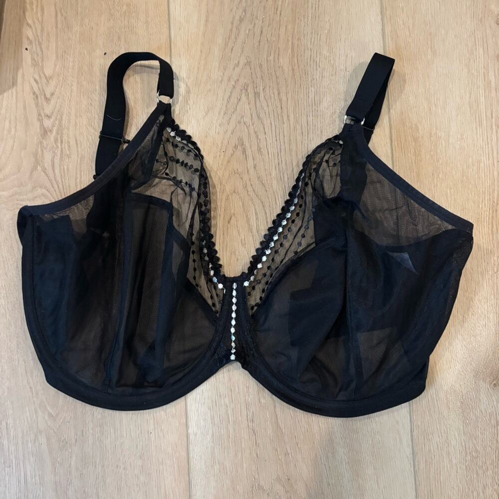 Elomi Matilda Underwire Plunge Bra Black Sheer Unpadded 36O *flawed